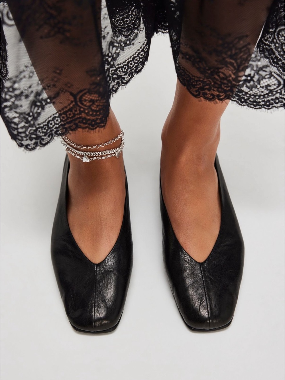 Jeffrey Campbell Black Leather Square-Toe Ballet Flats